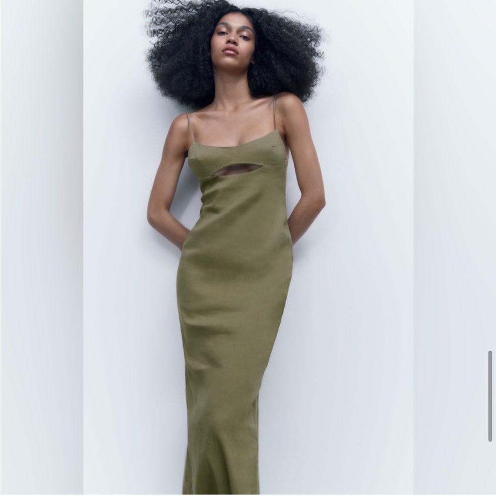 NWT Zara Cut Out Linen Blend Dress - Picture 3 of 13